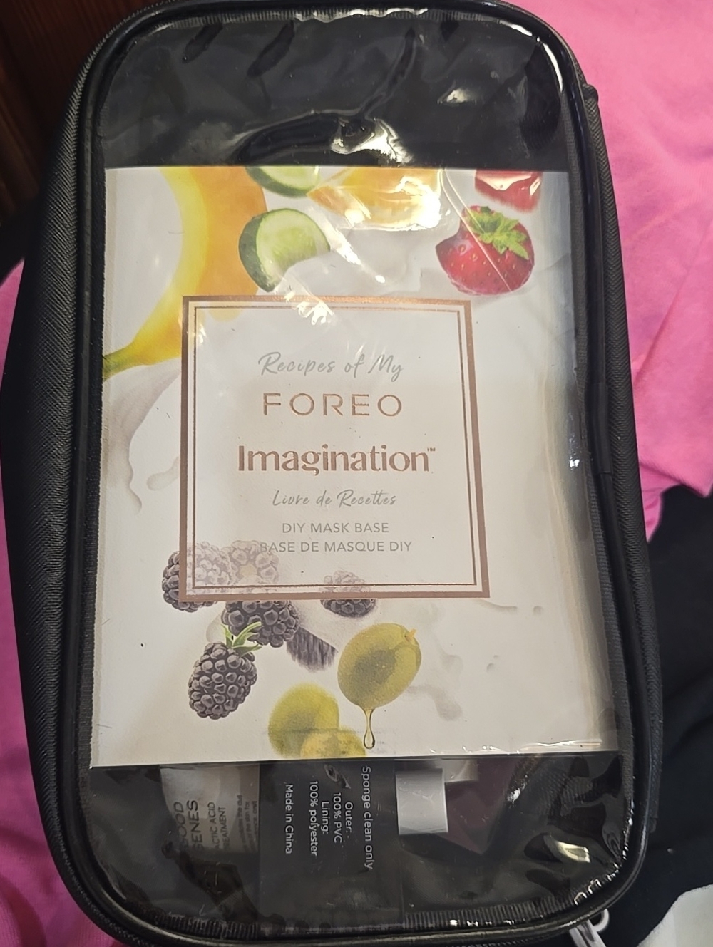 FOREO Black Clear-Front Makeup Organizer Pouch And Products